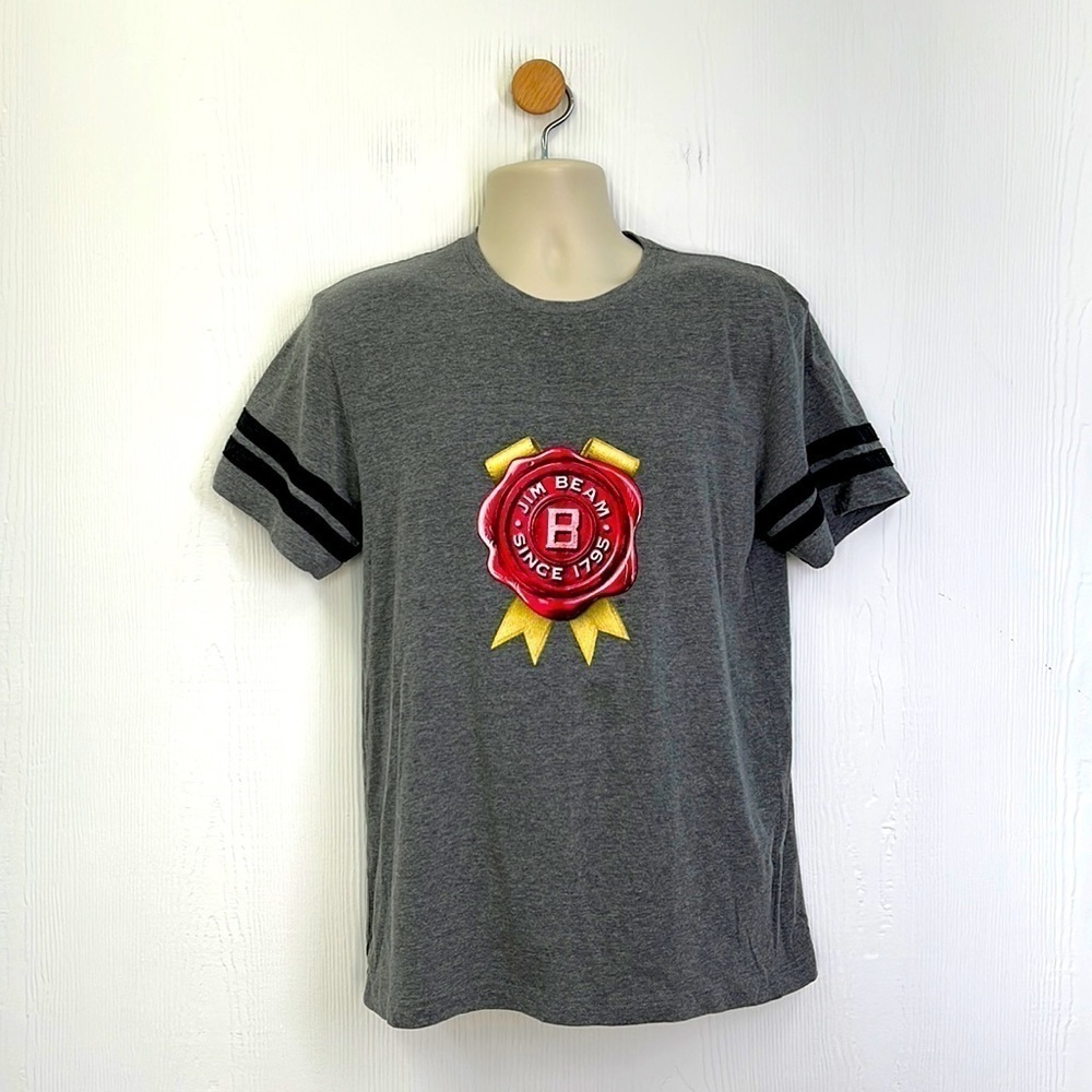 Live & Tell - Jim Beam 1795 Team Beam Stripe Sleeves Graphic T Shirt Size M